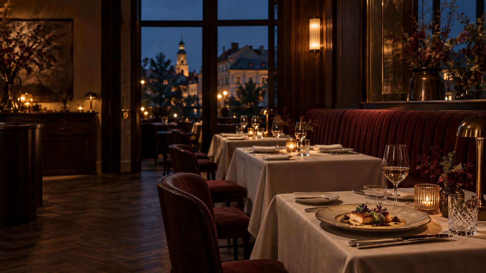 Nastrojowe wnętrze restauracji Karminowy Stół
